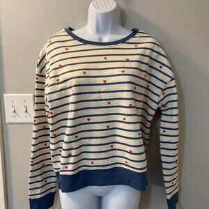 Pact 100% Organic Cotton Scattered Hearts Fleece Lined Crewneck Sweatshirt XS